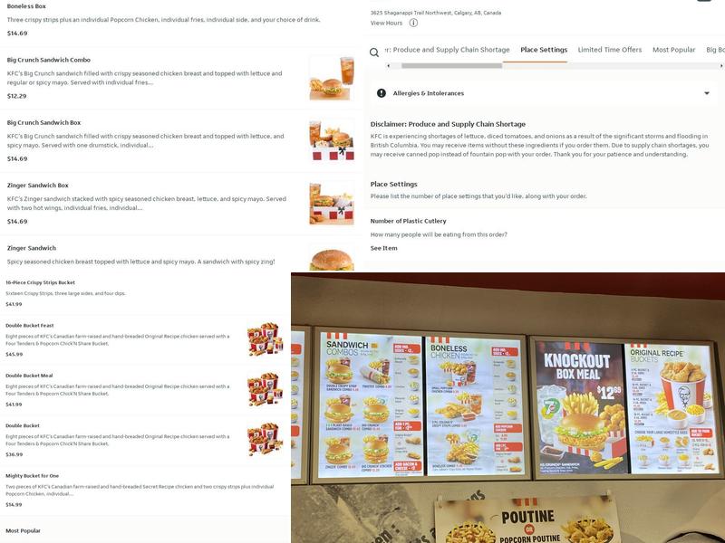 KFC Menu