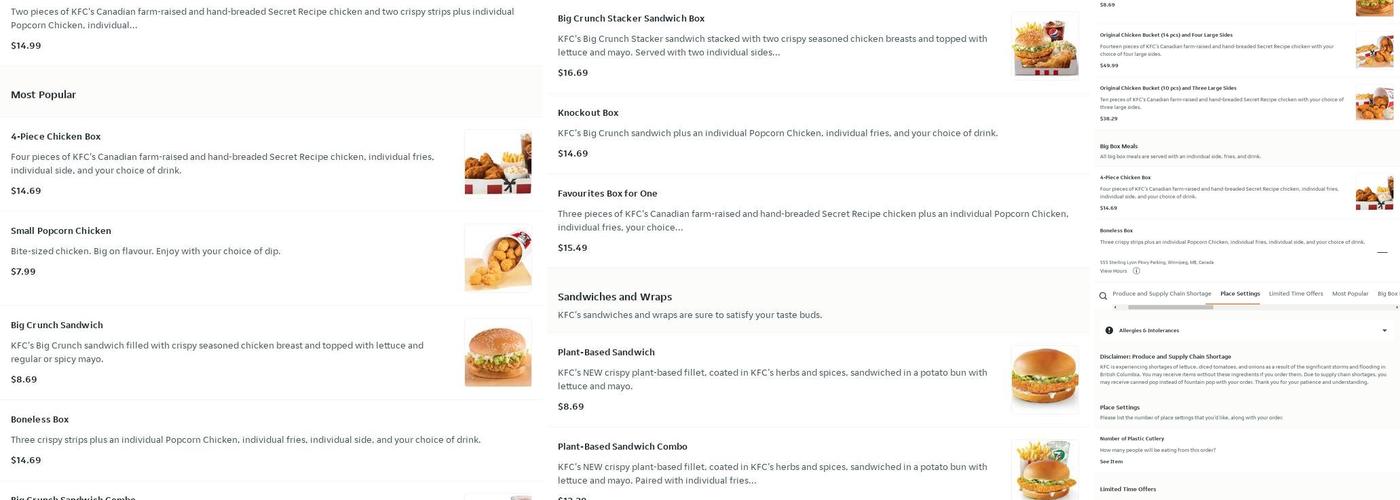 KFC Menu