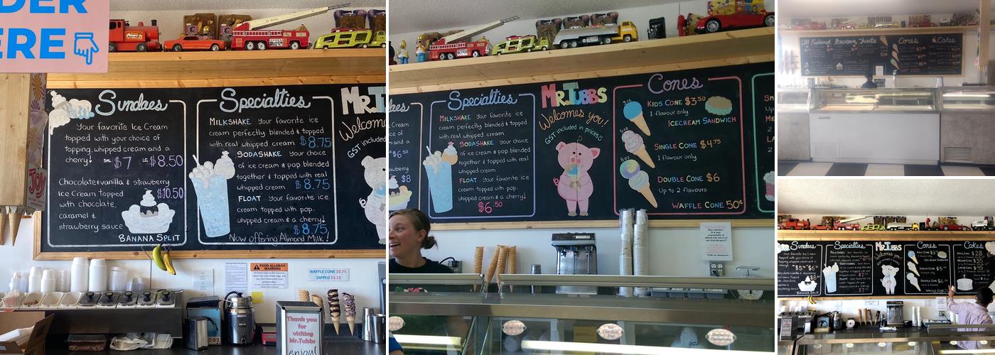 Mr. Tubbs Ice Cream Parlor Menu