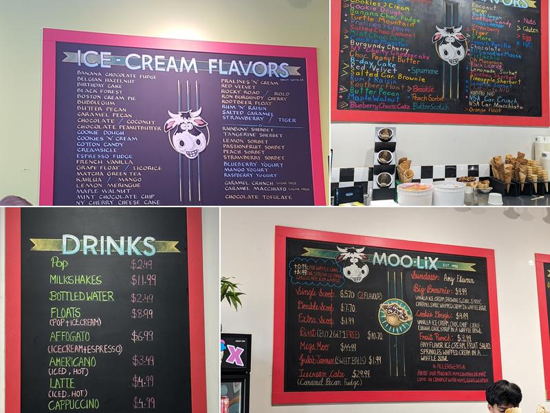 MOO-LIX Ice Cream Shop Menu