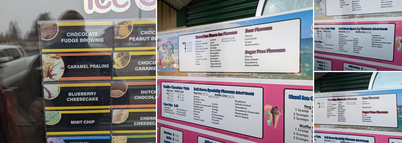 TJ's Ice Cream Shoppe Menu