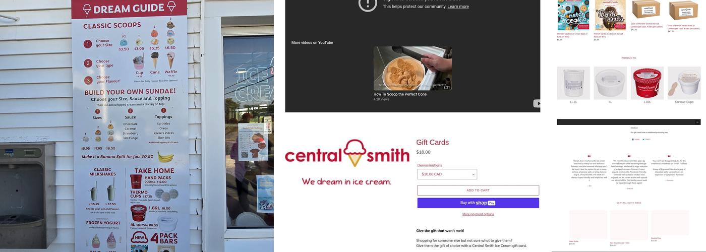 Central Smith Creamery Menu