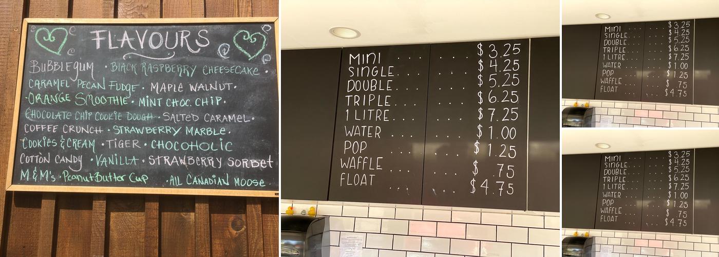 Mighty Moose Ice Cream Menu