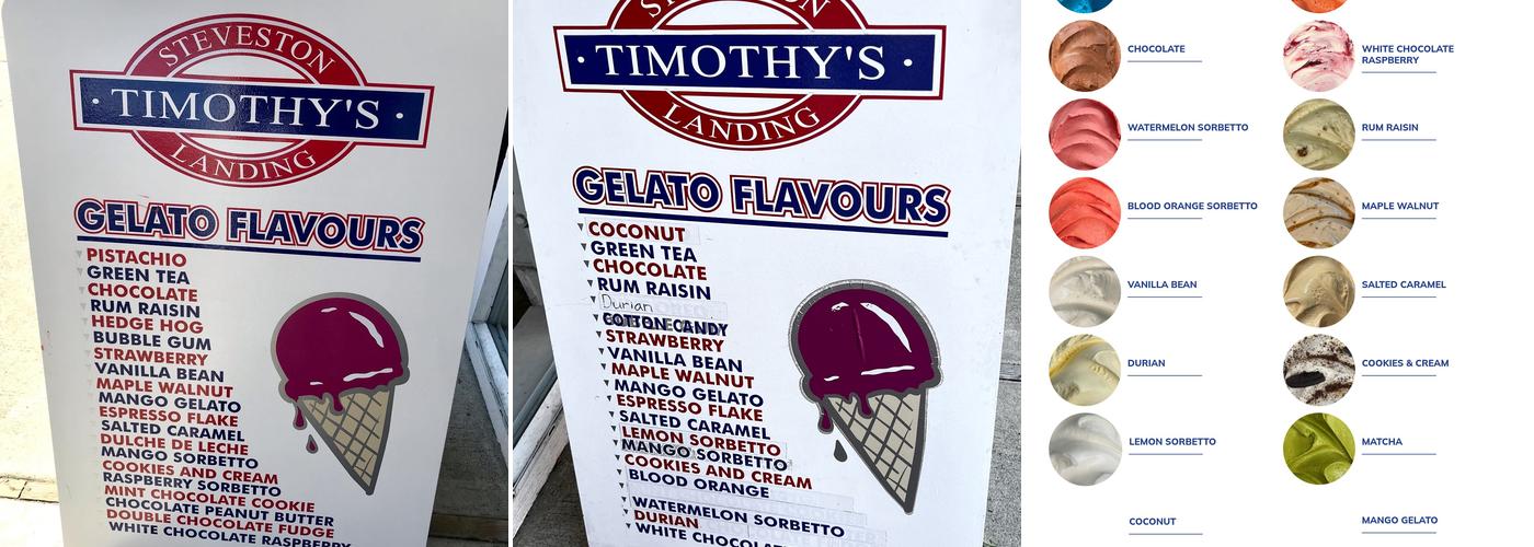 Timothy's Frozen Yogurt Ltd Menu