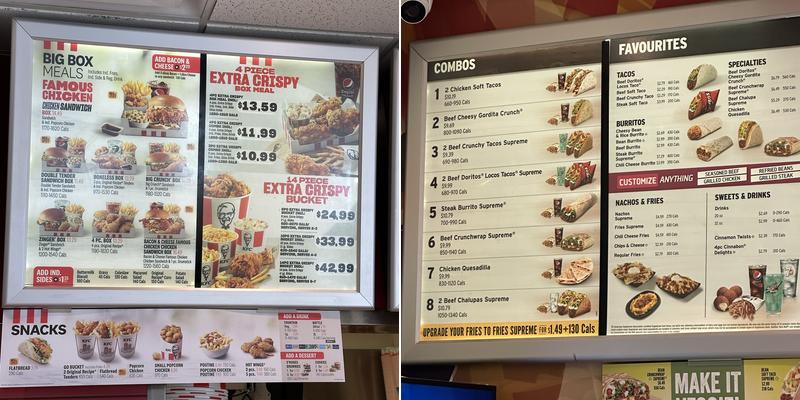 KFC Menu