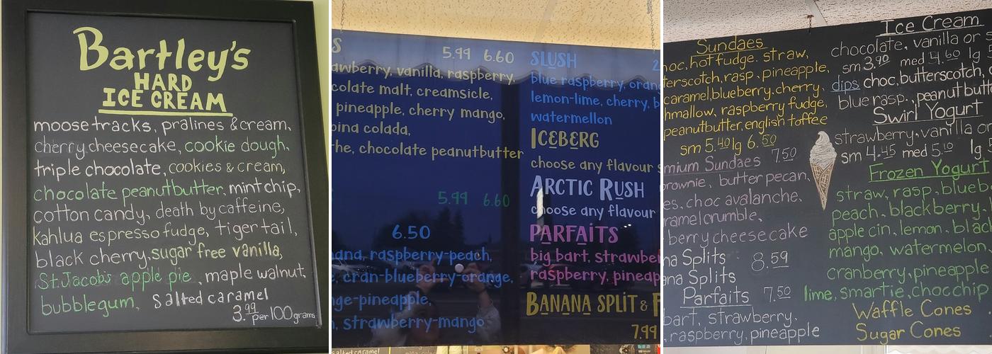 Bartley's Dairy Bar Menu