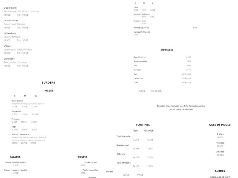 Chez L'Gourmand Menu