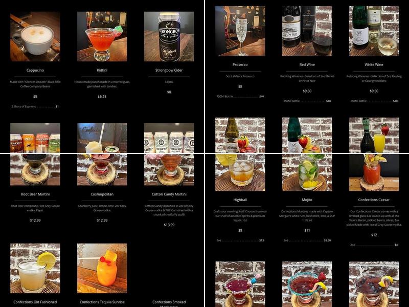 Confections cake co. Menu