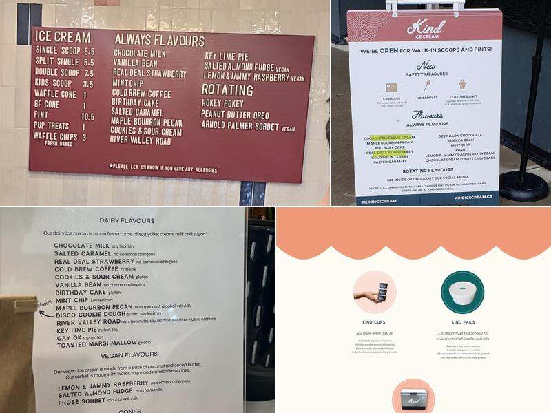 Kind Ice Cream Menu