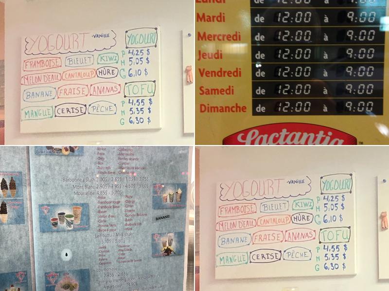 Chez LouLou Crème Glacée Menu