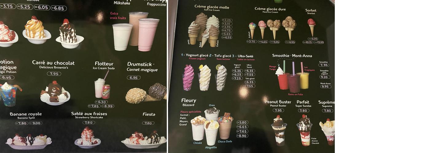 Creme Glacee Jonathan Menu