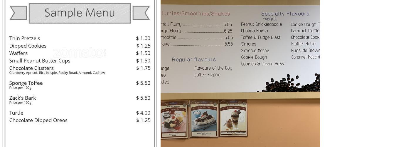 Zack's Chocolates Menu