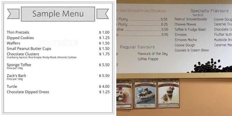 Zack's Chocolates Menu