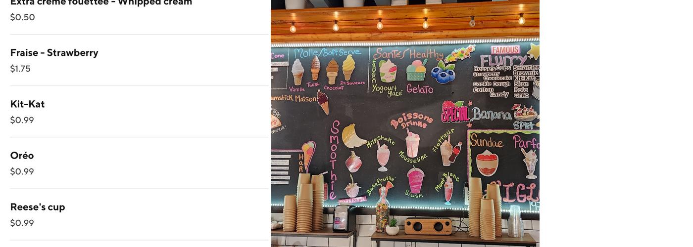 Crèmerie L'igloo Bathurst Menu