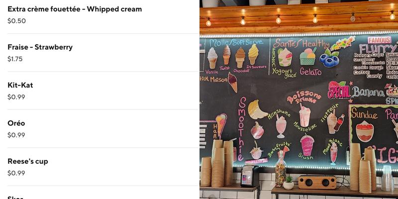 Crèmerie L'igloo Bathurst Menu