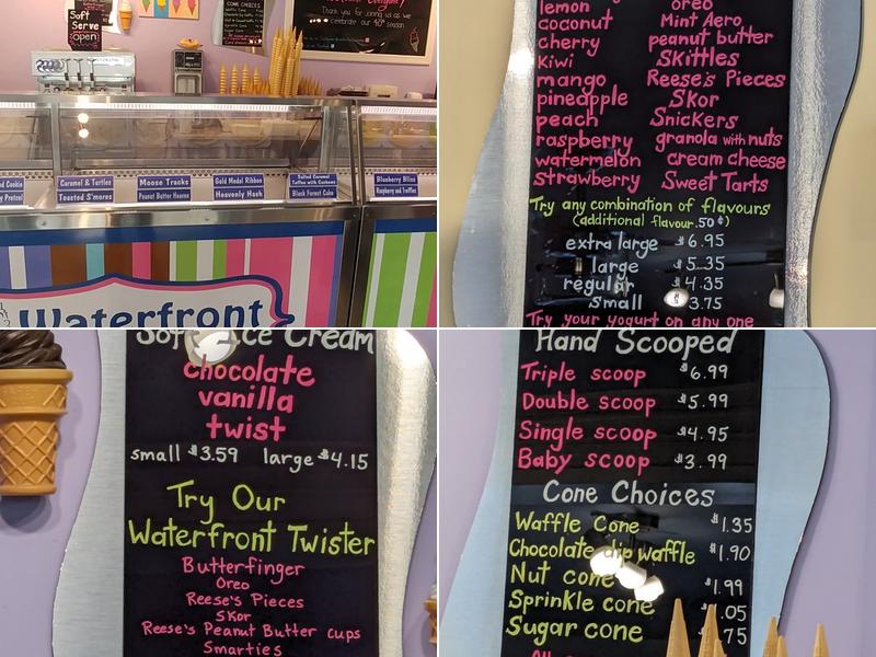 Waterfront Ice Cream & Frozen Yogurt Menu