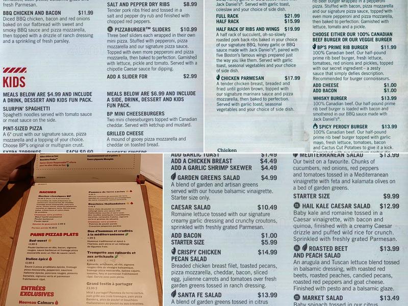 Boston Pizza Menu