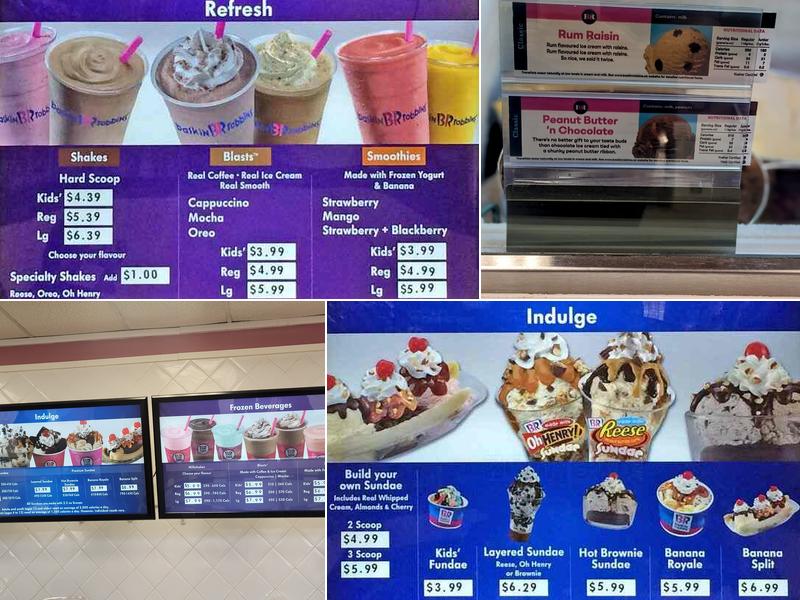 Baskin Robbins & Kernels Popcorn Menu
