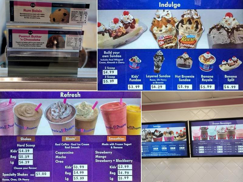 Baskin Robbins & Kernels Popcorn Menu