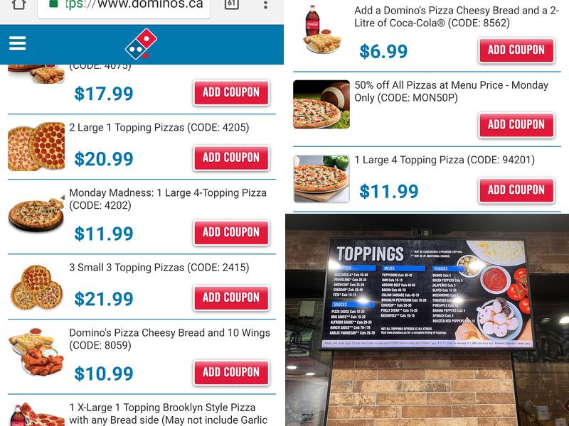 Domino's Pizza Menu
