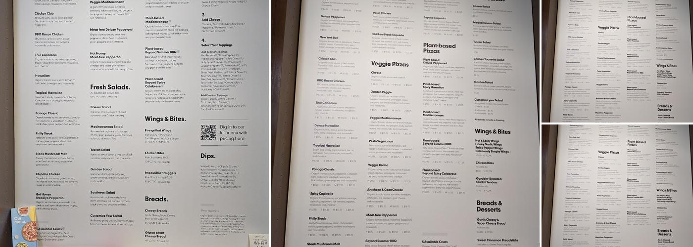 Panago Pizza Menu