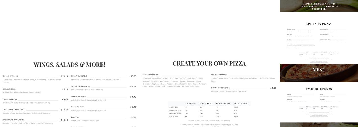Pizza Bank Menu