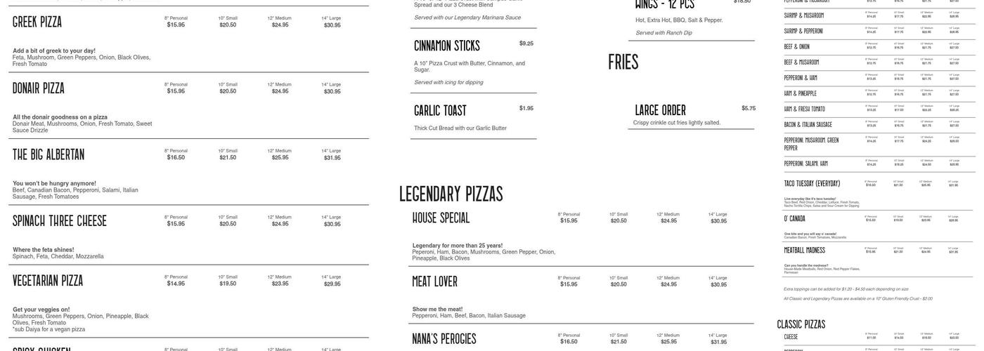Campus Pizza Menu