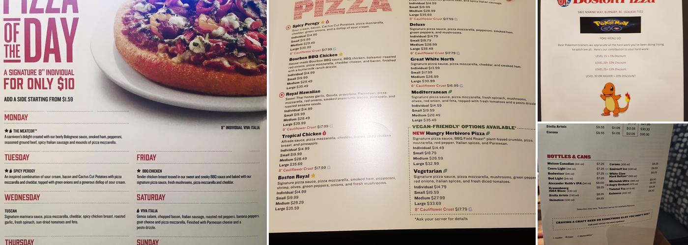 Boston Pizza Menu