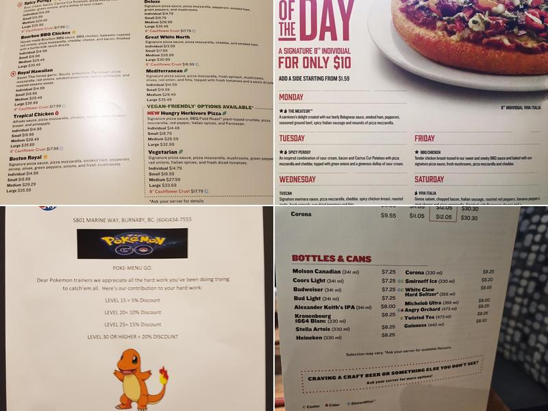 Boston Pizza Menu