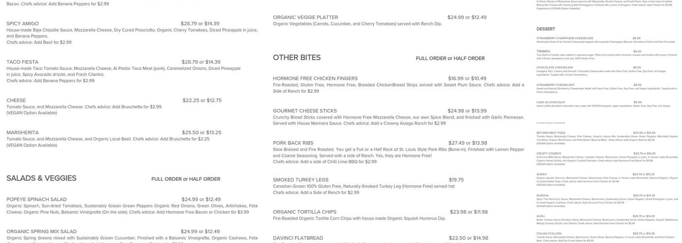 Avatara Pizza Ltd. Menu