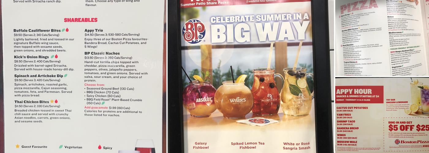 Boston Pizza Menu