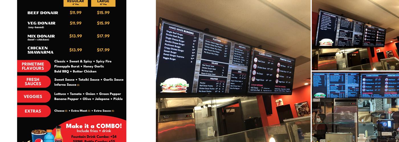 PrimeTime Donair Menu