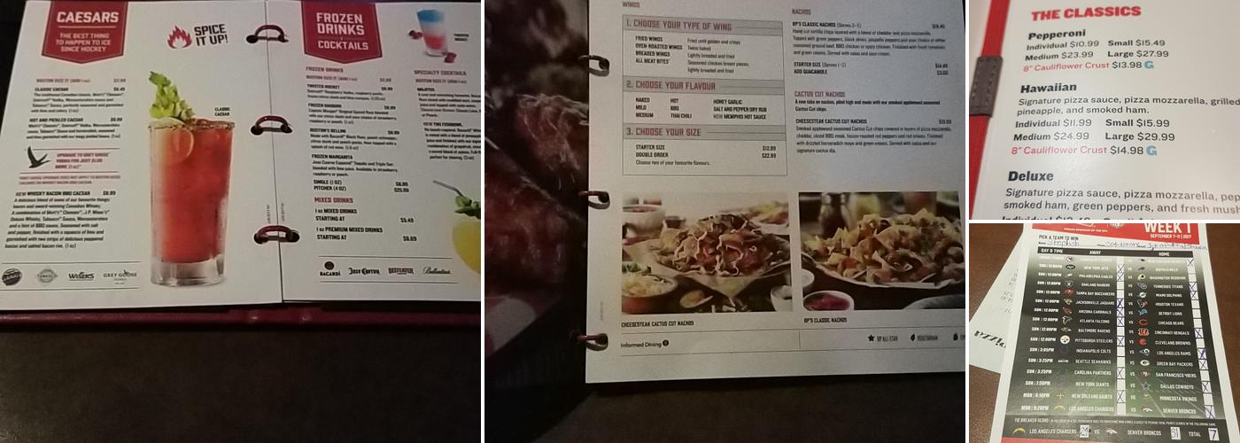 Boston Pizza Menu