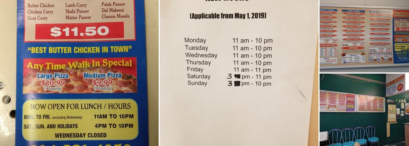 Papa Day's Pizza & Indian Cuisine Menu