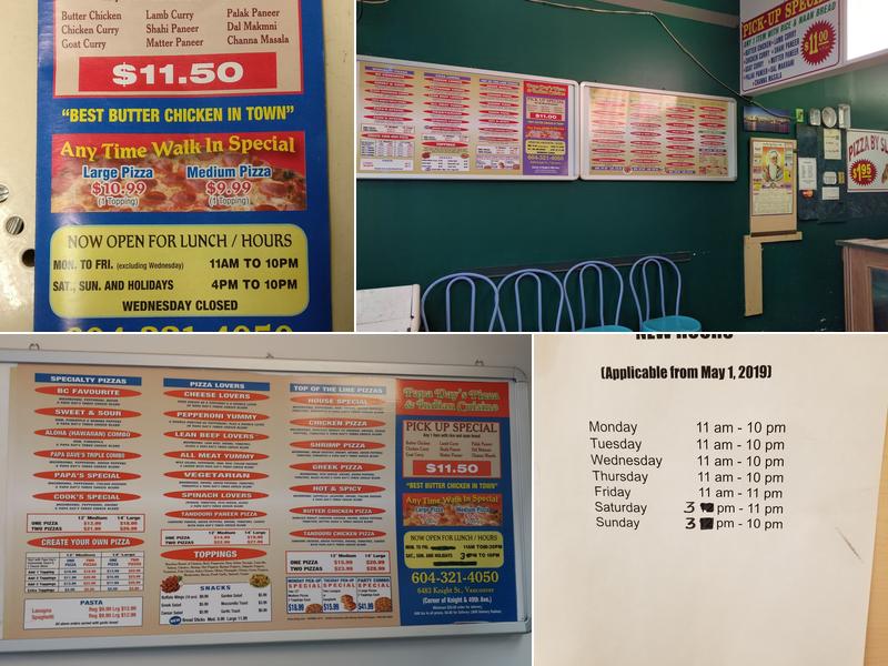 Papa Day's Pizza & Indian Cuisine Menu