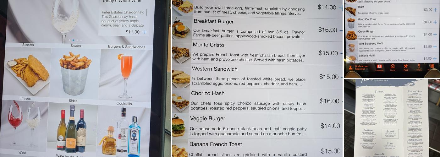 Nobel Burger Bar Menu