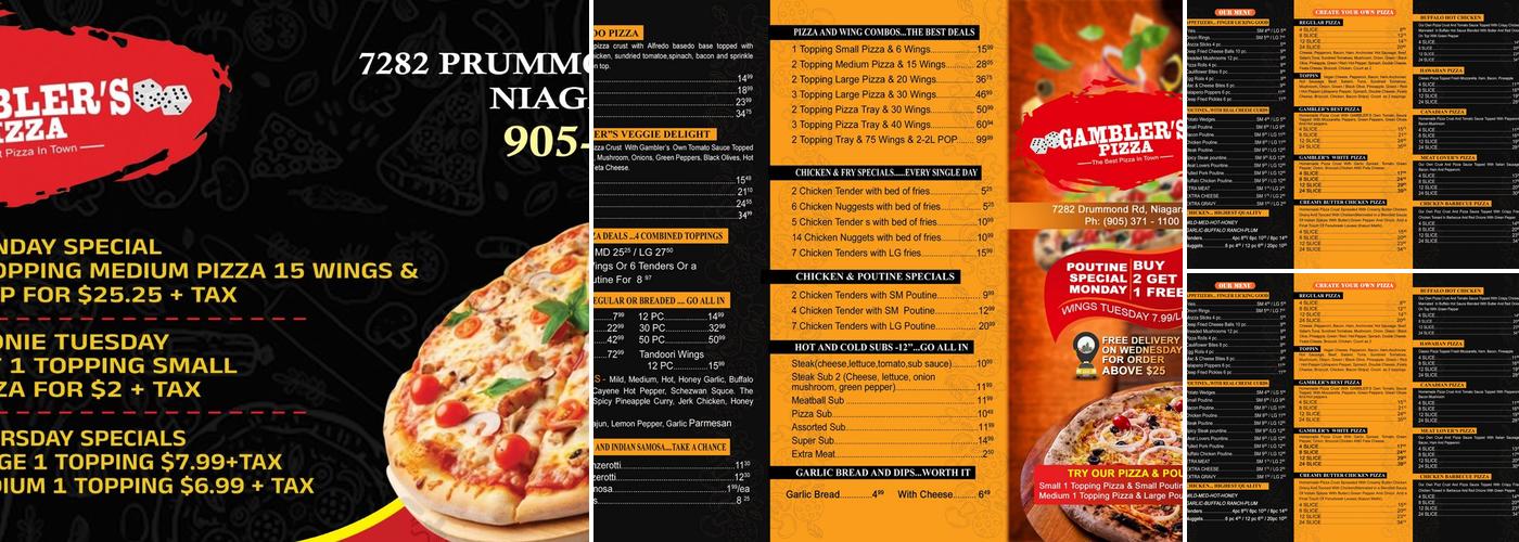 Gambler’s Pizza Menu
