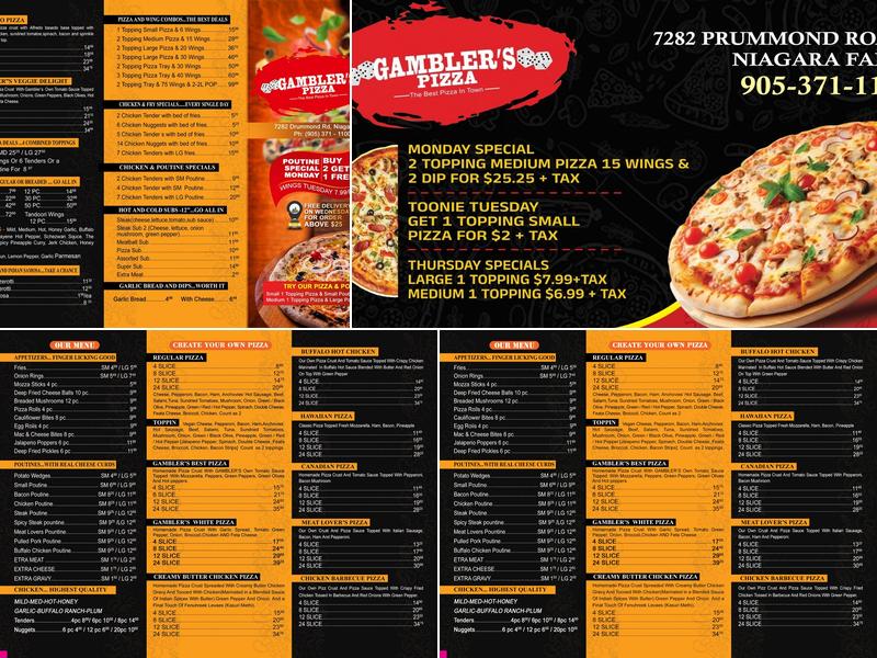 Gambler’s Pizza Menu