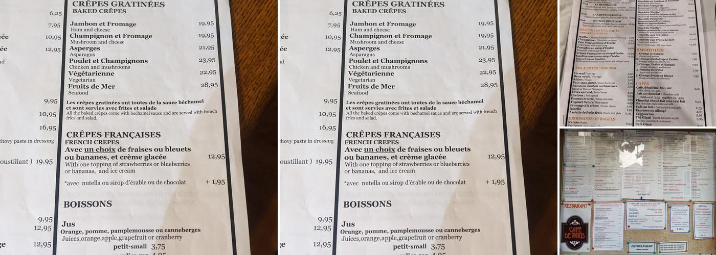 Café De Paris Menu