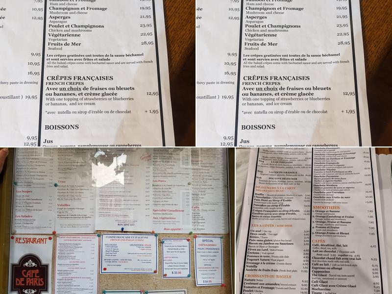 Café De Paris Menu