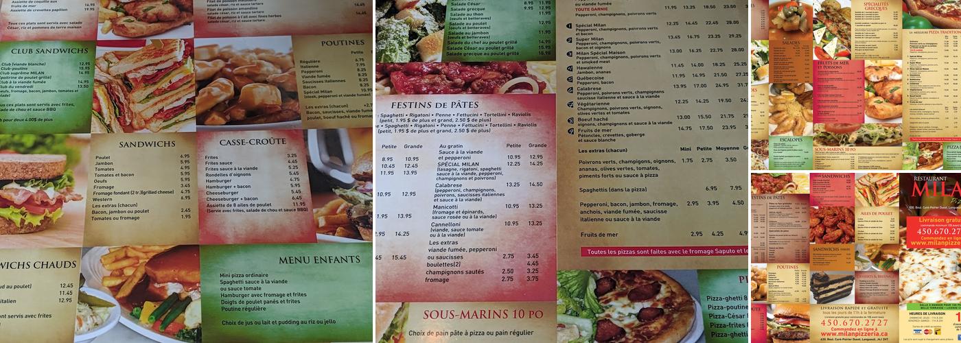 Milan Pizzeria Menu
