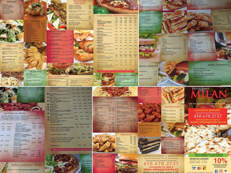 Milan Pizzeria Menu