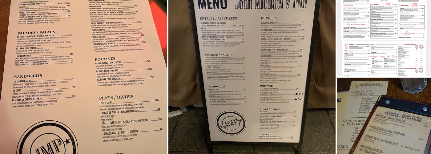 Pub John Michaels Menu