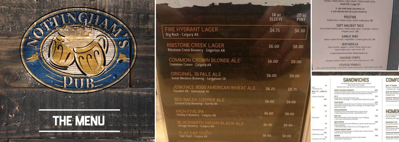 Nottinghams Pub Menu