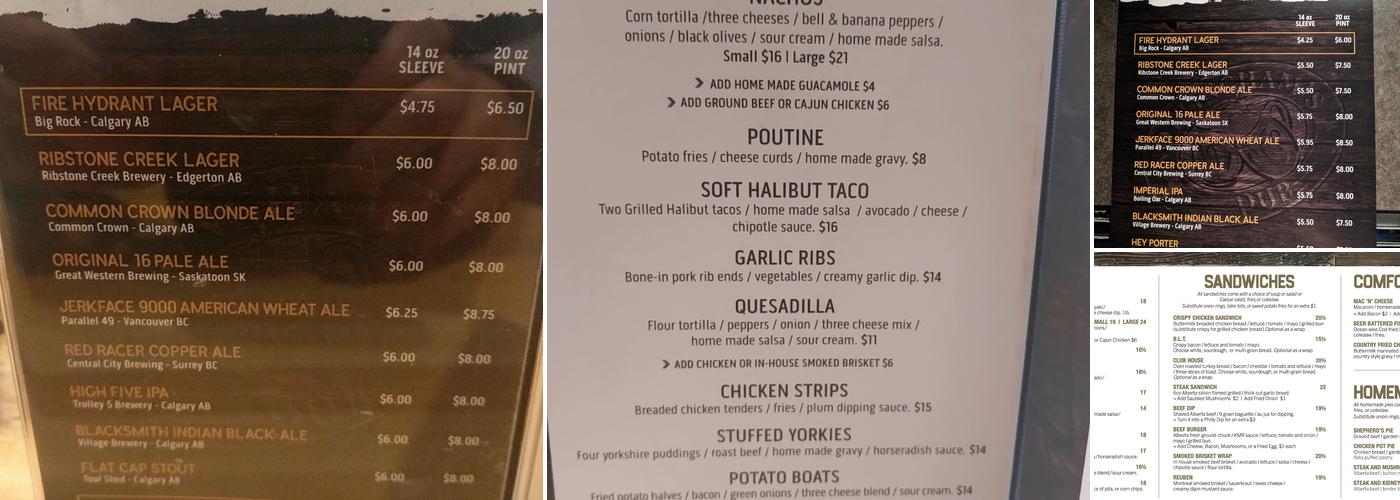 Nottinghams Pub Menu
