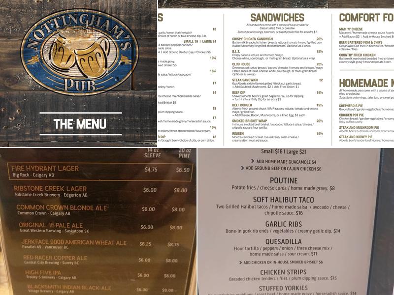 Nottinghams Pub Menu