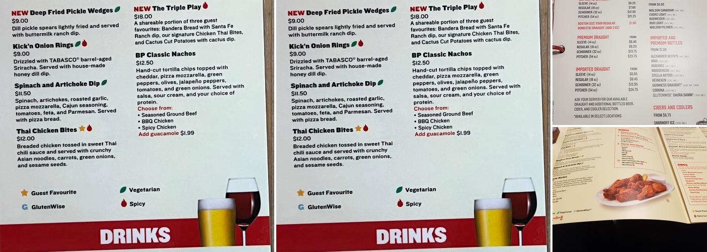 Boston Pizza Menu
