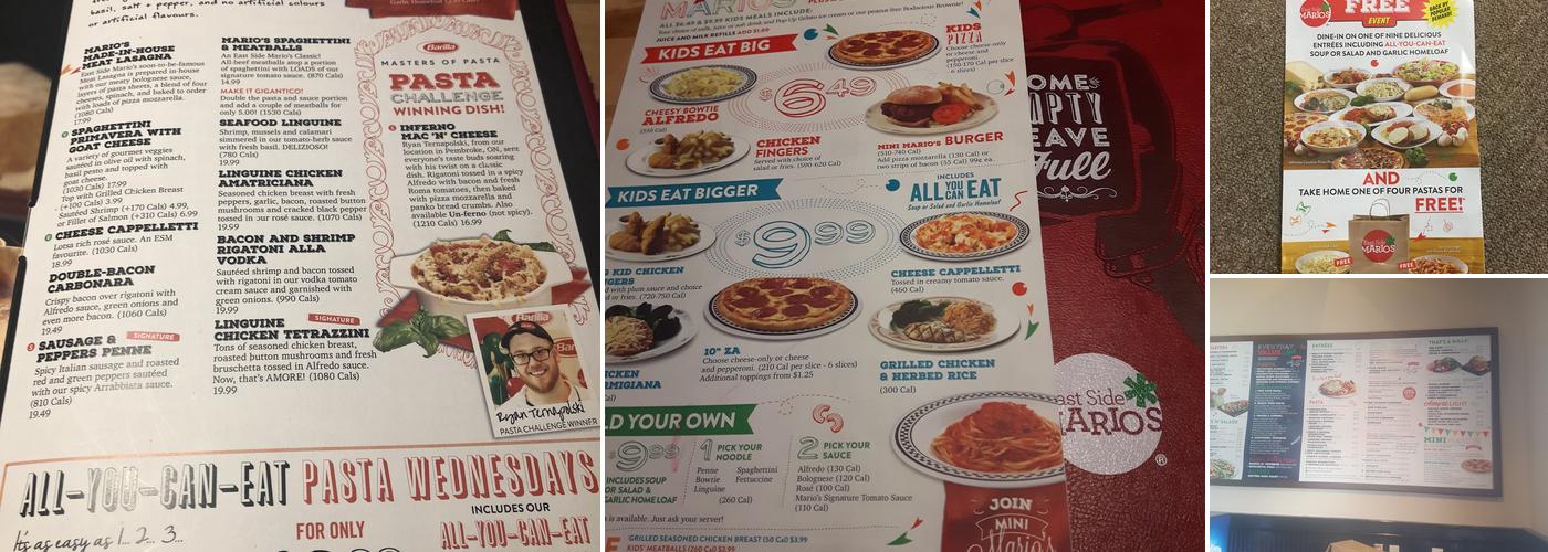 East Side Mario's Menu