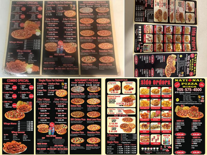National Pizza and Wings Menu