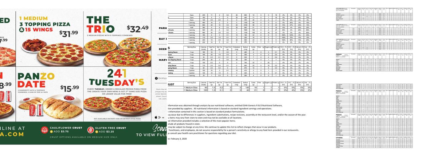 241 Pizza Menu